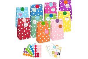 Torby papierowe, 40 sztuk kolorowych woreczków na prezenty z 60 naklejkami, woreczki na cukierki do pakowania prezentów, upominków, przyjęć urodzinowych dla dzieci, wesel, przyjęć itp. Torby papierowe na urodziny dla dzieci