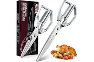 Dream Reach Poultry Shears Set- Silver Heavy Duty Kitchen Scissors, Stainless Steel Cooking Scissors for Food,Chicken Bones