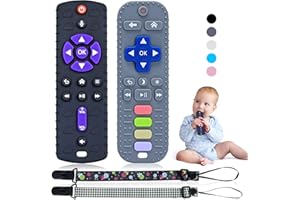 Orzbow 2 Piezas Mordedor Bebe, Mando Juguete Bebe de Silicona con Clip de Chupete y Botones Pulsables, Suave Juguetes Montessori Bebe 0-6 Meses, Mordedores Bebes 3-6Meses, Negro y Gris Oscuro
