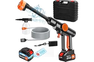 INNOPOWER Cordless Power Pressure Washer, Portable Pressure Washer Gun 652PSI with 3000mAh Battery, 6-in-1 Nozzle, Tap Connector, Bottle Connector, Hose, Battery Jet Washer for Patio Cleaning and Car Washing
