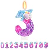 TESGADGETS Birthday Candles with Adorable Paws - Number 3 Candle, Cake Decoration with Cat and Dog Paws, Cartoon Style Birthd