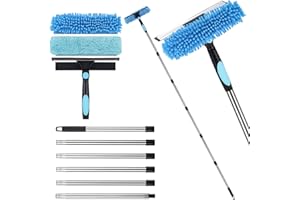 SGIZOKU 2.5m Nettoyeur de vitres Extensible, équipement de Nettoyage de vitres 2 en 1, Outil de Nettoyage télescopique de 210 cm pour vitres de Voiture Hautes fenêtres, avec 2 Chiffons en Microfibre et