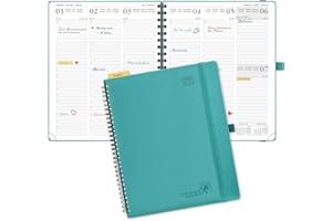 POPRUN Agenda Scolaire 2023 2024 Semainier 26,5 x 21,5 cm, Planner Vertical 17 Mois D'août 2023 à déc 2024 avec Couverture Souple Spirale, Règle et signet, Papier Certifié FSC®80 g/m² - Turqoise