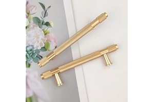 Pexintek Pack of 2 Cabinet Handles Gold Modern Furniture Handles, 96mm Hole Spacing Door Handles Kitchen Drawer Handles, Vintage Handles for Kitchen Cupboards, Chest of Drawers (Golden)