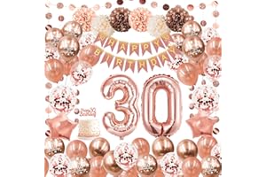 Decoration Anniversaire 30 Ans Femme,Anniversaire 30 Ans Or Rose,Deco Anniversaire 30 Ans Bannière de Joyeux ème Décoration 30 Ans,PomPoms en Papier,Ballons 30 Ans Feuille pour Femmes Réutilisable