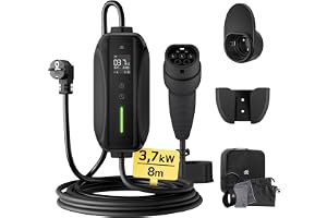 dé Laddkabel typ 2 schuko 3,7kW 8m för Elbilar | Elbilsladdare Typ 2, justerbar laddström 6–16 A, schemalagd laddning 0,5–8 h