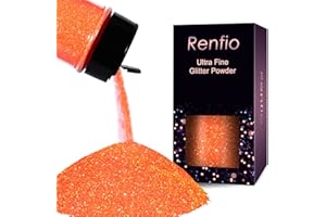 Renfio Polvere glitterata iridescente, ultra fine, 55 g, resina fluorescente, per artigianato, paillettes, chip epossidici, fiocchi per slime, pittura, arte, decorazione festiva, arancione