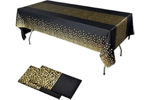 DAWRIS 2 szt., czarno-złoty obrus na imprezę, ławkę do piwa, jednorazowy, prostokątny, złoty, w kropki, wodoszczelny, urodziny, wesele, rocznice, Boże Narodzenie, zakończenie szkoły, przyjęcie