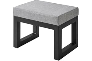 IBUYKE 16” Piccolo Poggiapiedi Ottomano, Sgabello Rettangolare in lino con Sedile Imbottito e Gambe in Metallo, Poggiapiedi Ottomano per Poltrona Camera da Letto Soggiorno, Blu-Grigio WBD001L-X