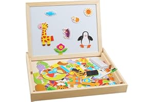 Dachiy 118 PCS Puzzles De Madera, Juguete Educativo con Pizarra Magnética para Dibujo De Doble Cara, Tema del Bosque Rompecabeza, Juguete Educativo para Niños De 3 Años Y Más