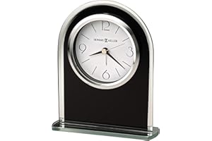 Howard Miller Orologio da Tavolo Ebony Lucido 645702 - Arredamento Moderno, Arco in Vetro Nero, Bordo E Base Specchiati Argento, Indici Neri, Movimento con Sveglia Al Quarzo