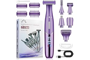 Anluomania 6-in-1 Rasierer Damen, Damenrasierer Elektrisch, Intimrasierer Für Frauen, Augenbrauenrasierer, LED-Anzeige, Wiederaufladbarer USB, Nass- und Trockengebrauch, Für Körper Gesichtshaare Nasen