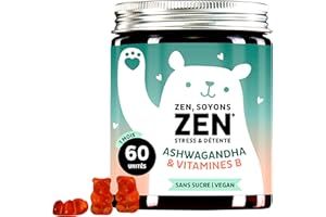 Zen Soyons Zen - Ashwagandha Gummies - avec 150mg d'Ashwagandha - Complexe de vitamines B B1, B2, B6,B12, Ginseng Indien - 60 unités (1 Mois) - Sans Sucre, Vegan - Bears with Benefits