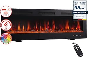 KAMINIO Elektrisk kamin MARLON - Elektrisk 3-i-1 kamin med värme, 3D-flammeseffekt, 12 flammfärger, fjärrkontroll (60 tum)