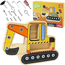 Montessori Bagger Spielzeug Aus Holz - Schraubbrett Mit Werkzeugen Für Kinder