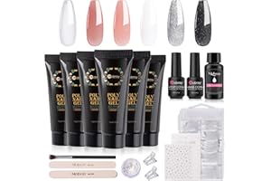 Mobray Poly Nail Gel Starter Set, 6 Farben Rosa Schwarz Poly Acrylgel Nägel Gel Kit Building Extension Nail Gel Nail Art Komplett Geschenk für Frauen