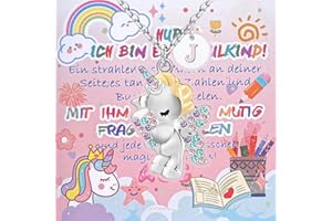 WWISTOA Einschulung Mädchen Geschenk,2025 Schulkind,schultüte Einhorn Inhalt,Einhorn Halskette Glücksbringer mit Grußkarte Geschenkbox für Mädchen 5-12 Jahre