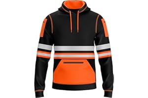 mymixtrendz Hi Vis Mens Pullover Hoodie Reflective Tape Safety Work Multi Zipped Pockets Drawstring High Viz High Visibility Hoodie Sweatshirt