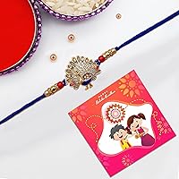 The Purple Tree Beautiful Handmade Peacock Rakhi With Card For Brother (Pack of 1 , Blue , 1 Roli Chawal) Bhaiya rakhi…