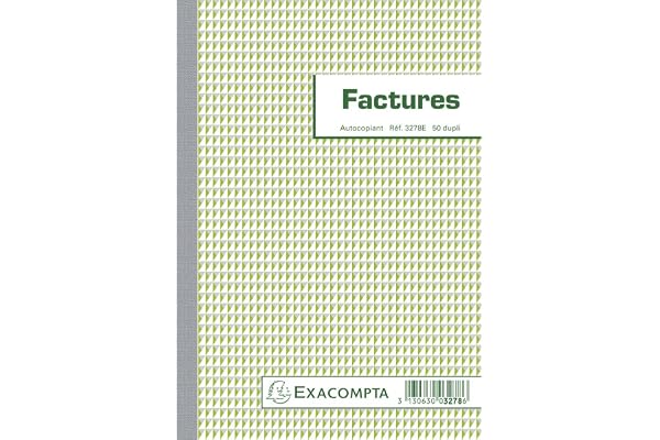 Exacompta - Réf. 3278AE - 1 Manifold FACTURES - avec mention TVA - 50 feuillets numérotés et autocopiants - duplicatas (1 original + 1 copie) - format 210 x 148 mm - fabriqué en France