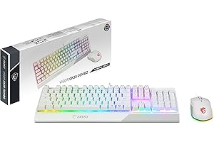 MSI Vigor GK30 COMBO IT Tastiera Gaming Semi Meccanica + Mouse Gaming Clutch GM11, RGB Mystic Light, hotkey multimediali, idrorepellente, ideale anche per Ufficio, Layout ITALIANO, Bianco