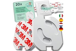 HOMYBABY® [x20] Protectores Enchufes para Bebes Certificado + REGALO EBOOK - Proteccion Seguridad Infantil Hogar - Tapas Enchufes Bebe - Protege y Cubre Enchufes Bebe - Mecanismo Giro + Adhesivo 3M