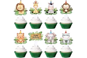 32 Stück Dual Front Tier Cupcake Topper Tier Geburtstags Kuchen Deckel Dekorationen für Kindergeburtstags Party Dekoration Dschungel Safari Thema Party Zubehör