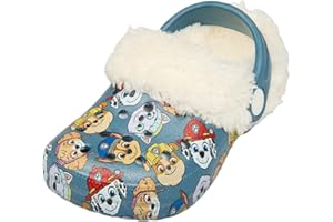 Paw Patrol Boys Fur Lined Clogs – Kids Winter Slippers Featuring Marshall, Chase & Skye – Blue Slip On Shoes