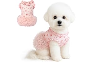 Fohuanky Cute Dog Outfit Floral Puppy Dresses with D-Ring, Pet Dress for Small Dogs and Cats Girl Dog Dresses for Summer Indoor Outdoor Wear