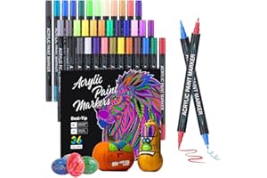 TrendGate 36 Colori Pennarelli Acrilici per Dipingere Sassi, Pennarelli Acrilici Doppia Punta, Pennarelli Acrilici Punta Fine per Tessuti, Ceramica, Legno, Pietra, Vetro, Plastica, Metallo, DIY