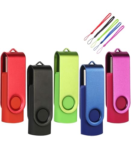 5 Stück Dreh-USB-Sticks 4GB USB 3.0 - Buntes Set Mit Schlüsselring (schwarz, Rot, Blau, Lila, Grün)