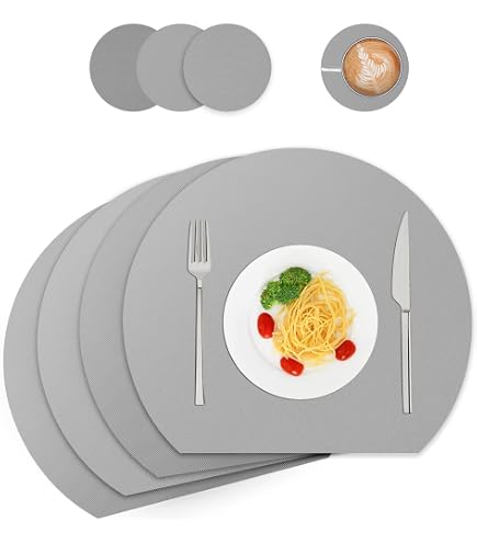 6 Runde Tischsets Aus Geprägtem Kunstleder – Wasserdicht, Ø 38,1 Cm, Grau, Abwischbar Für Esstisch & Küche