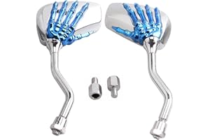AULESSE 1 Pair Left Right Universal Motorcycle Scooter Chrome Skull Hands Claw Side Rear View Mirrors for Motorcycles, E-Bikes with 8mm or 10mm Screws (Blue)