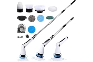 WLICH Electric Spin Scrubber, Cordless Scrubbing Brush with 8 Replaceable Brush Heads, 2 Speeds Electric Cleaning Brush with Adjustable Extension Handle for Bathtub, Kitchen, Floor,Tub, Tile