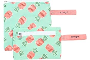 ECO RIGHT Tejido 100% reciclado Bolsa reutilizable merienda y sándwiches de doble capa lavable - Fácil de limpiar | Cremallera de fácil apertura | Pack de 2