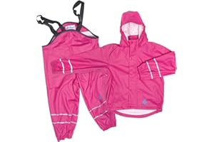 DRY KIDS Childrens Waterproof Jacket and Dungarees Set PU Coated. Boys and Girls Rainwear for Outdoor Play.