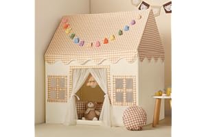 Wilwolfer Tienda de campaña Infantil: Jugar en Interiores y Exteriores - Tipi Casita Infantil con Guirnalda de borlas y Alfombra - Casa Grande para Niñas y Niños