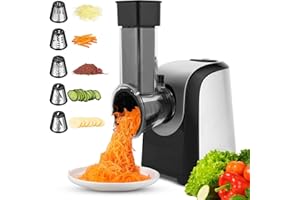 COOCHEER Râpe Électrique Multifonction 5 en 1, 150W Mandoline Électrique pour Légumes Fruits et Fromage, Coupe-Légumes avec 5 Lames