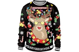 MOVERV Navidad Sudaderas Navideñas Unisex Jersey Sueter Navideño Hombre Mujer 3D Impreso Sweaters Pullover Cuello Manga Larga Deportivas Otoño e Invierno Camisetas Personalizadas Tops