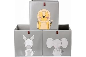 2friends Kallax Boxen, Juego de 3 cajas de almacenamiento, caja de juguetes para estante Kallax, caja de almacenamiento para niños con lazo para extraer, 33x33x33 cm, lavable, gris