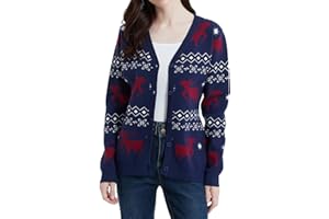 AVACOO Damen Strickjacke Weihnachten Cardigan Rentier Weihnachtspullover Lustig Kuschelig Langarm Feinstrickjacke Schneemann