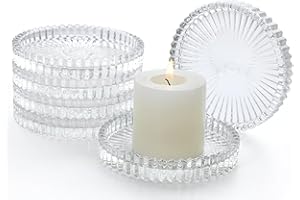 HofferRuffer Glass Pillar Candle Holder,Candle Plate Candle Holders for Pillar Candles, Christmas Halloween Table Centrepiece Home Decor Party Wedding Decorations,Clear 6pcs