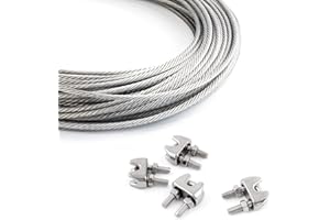DQ-PP CONJUNTO 50m cable 4mm acero inoxidable cordaje hebra: 7x19 + 4 abrazaderas
