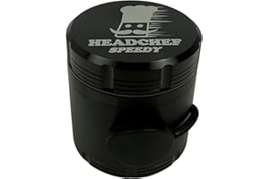 Headchef Speedy 50mm, 4 Piece Grinder, Quick Release of Herbs, Metal Herb and Tobacco Grinder with Sifter Scraper (Black)