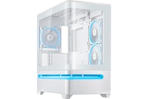 ASUS Prime AP202 - Caja mATX, Cristal Curvado Templado, Compatible con gráficas de hasta 420 mm, radiadores de 360 mm, raíl de fácil extracción, ventilación de Ranura, Ventiladores ARGB, Blanco