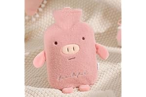 KEUGT Borsa Acqua Calda,1L Borsa Dell'acqua Calda Peluche con Coperchio,Borse Calde per Bambini e Adulti, Borsa dell Acqua Calda Portatile,Carino Hot Water Bag per Anziani,Fidanzate e Inverno,Rosa