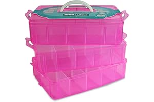 Bins & Things Stapelbarer Aufbewahrungsbehälter für Shopkins Littlest Pet Shop Rainbow Loom Beads Disney Tsum Tsum Figuren und Kunst- und Bastelzubehör mit 30 verstellbaren Fächern, Pink
