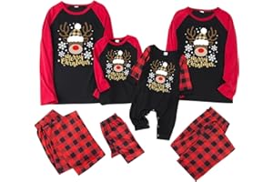 ForMitanss Familien Weihnachts Pyjama Set Weihnachten Schlafanzug Weihnachtspyjama Outfit Lang Tops Hosen Strampler Zweiteiliger Damen Herren Kinder Baby