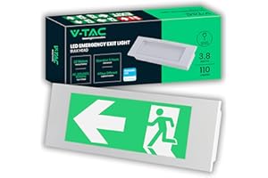 V-TAC Éclairage de Secours LED 3,8W – Lampe LED Encastrable pour Sortie de secours, Sécurité et Urgences avec Batterie 25000 mAh – Montage Mural Facile – IP20 – Anti Black Out – Lumière Froide 6000K