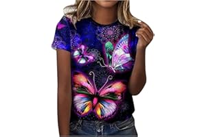 AMHOMELY Womens Tops Shirt Plus Size SaleFashion Round Neck Printing Shirt Tees Short Sleeve Summer T Shirt Tops Blouse Oversize Loose Tunic UK Size Elegant Twisted Sweatshirt for Ladies